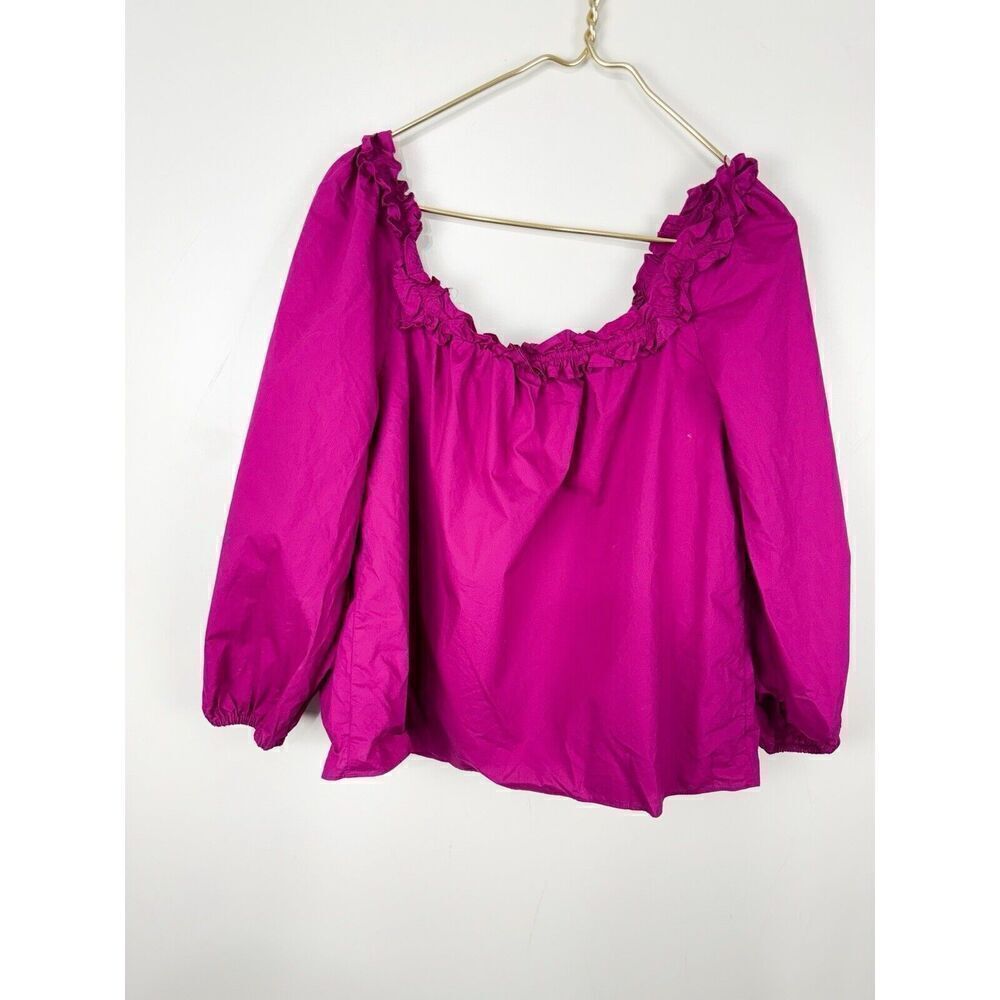 JCREW Size Large L Ruffle Penny Top Blouse In Dark Peony Pink H2198